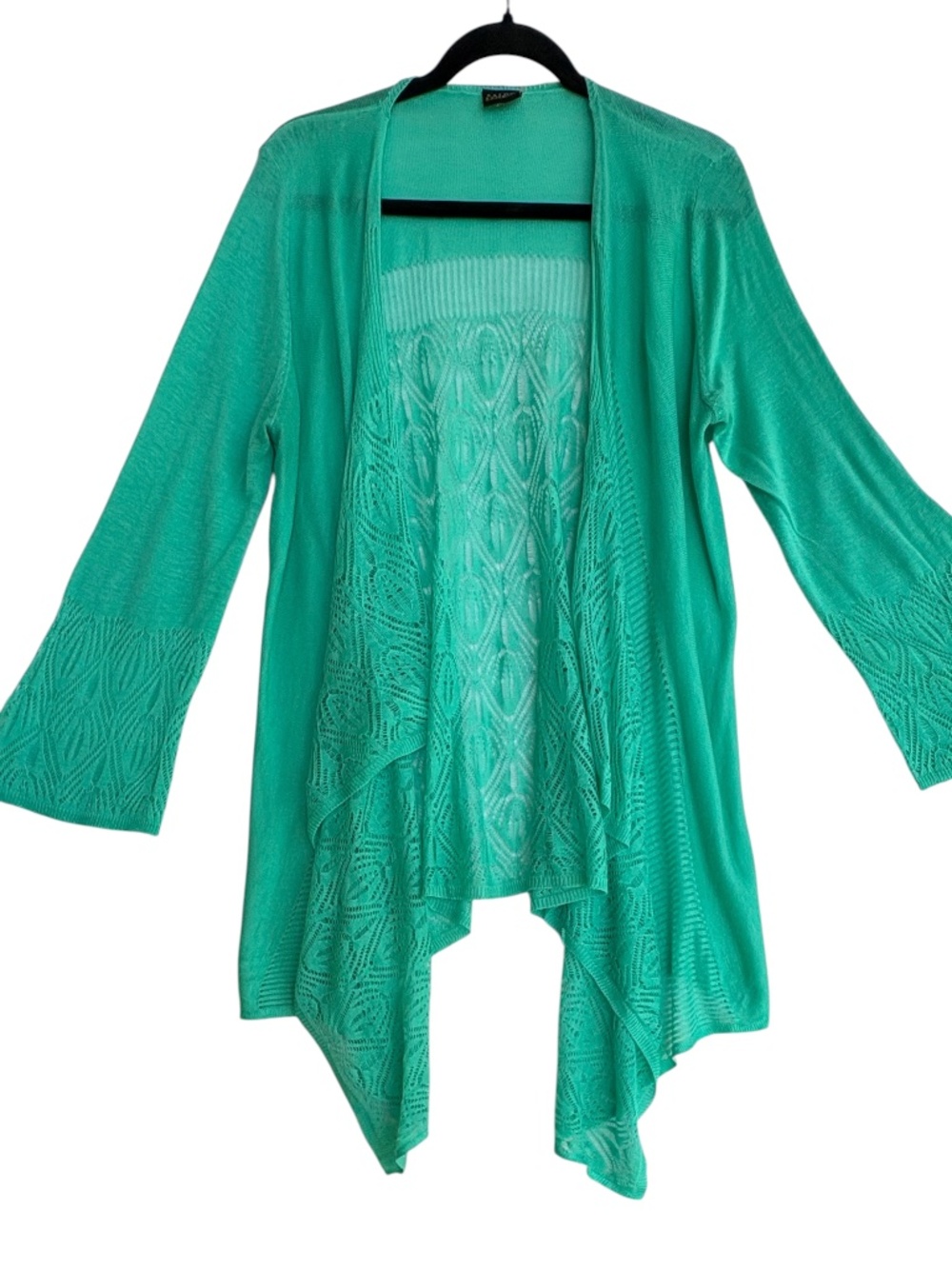 Salon Studio Mint Green Pointelle Lace Open Front Cardigan Size Medium